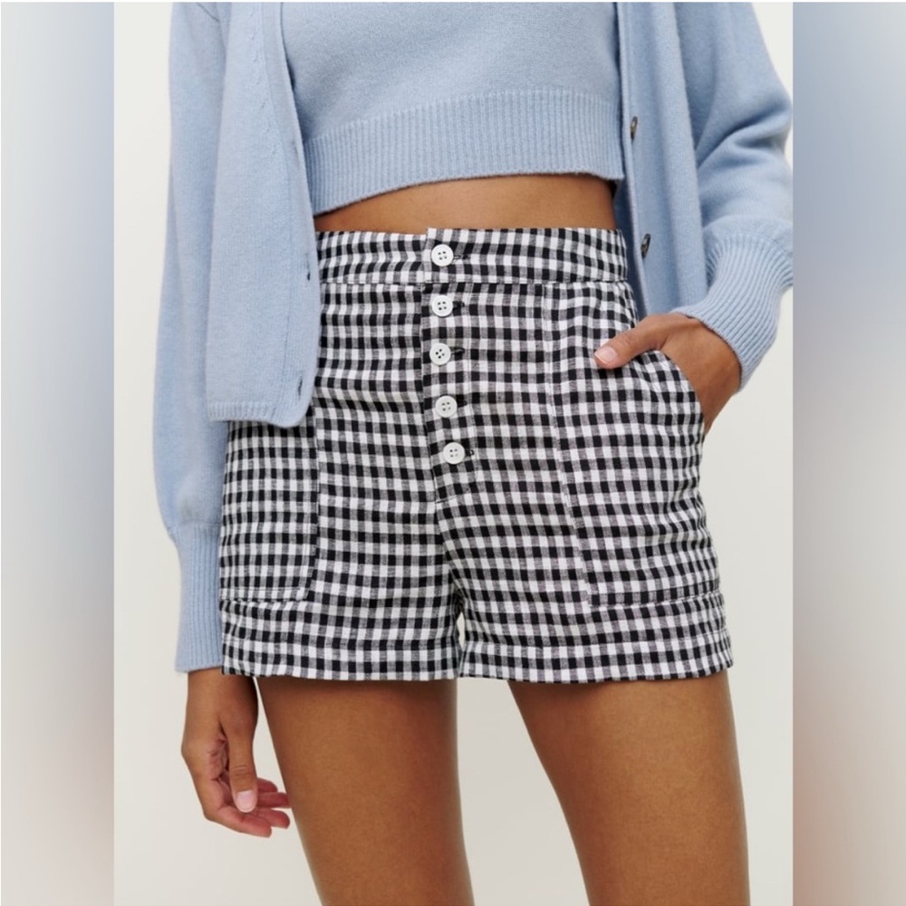 Reformation 100% Linen Checkered Black and White Women Shorts